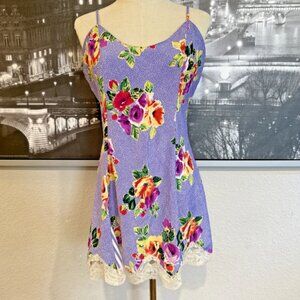 Vintage Victoria's Secret Gold Label Slip Dress Medium Purple Lace Floral Stripe